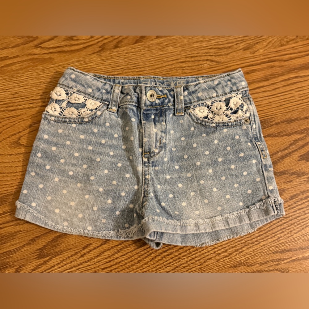 Cherokee Light Blue Polka Dot Denim Shorts with White Detail